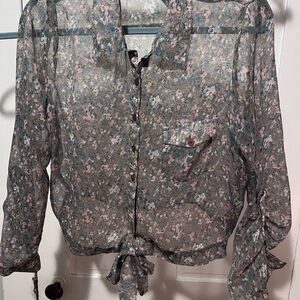 Band of Gypsies Floral Tie-Front Blouse